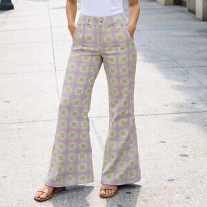 Retro Plaid Flare & Wide Leg Jeans